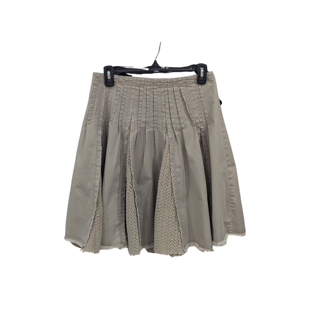 American Rag Crochet Panel Boho Flared Skirt Size 0 Taupe Cotton A-Line - Picture 3 of 6